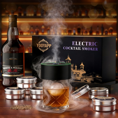 Rechargeable Whiskey Smoker Kit - Built-in Lighter + 6 Wood Chips (No Butane)