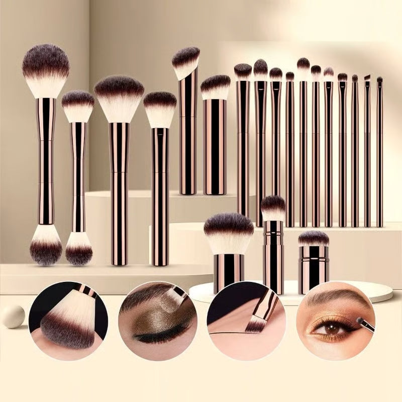 20-piece coffee-coloured makeup brush set