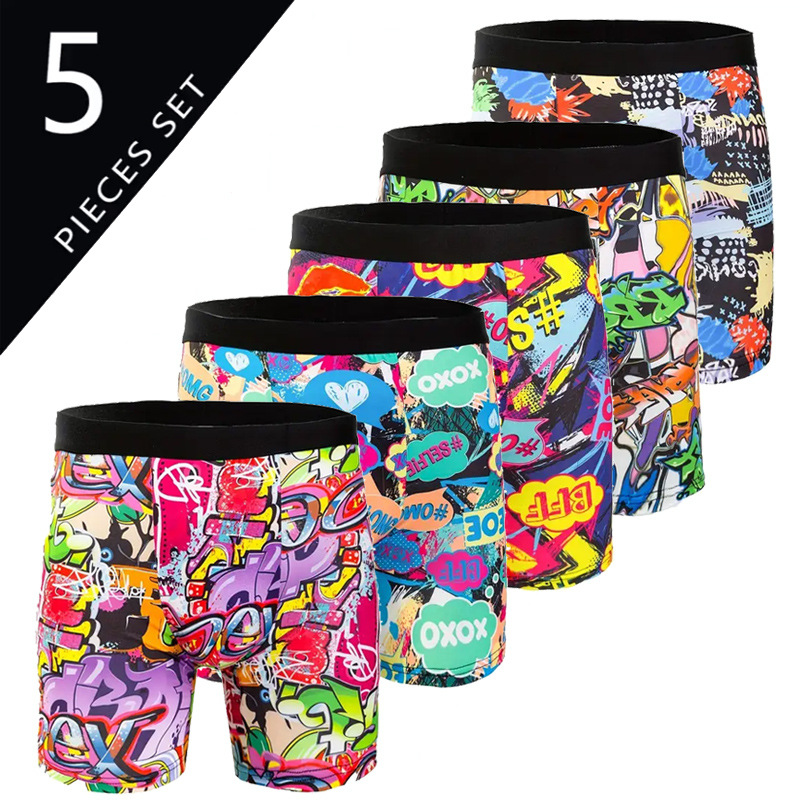 Men's Cartoon Tie-Dye Striped Boxer Briefs