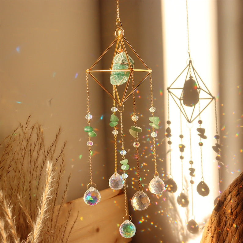 Crystal Prism Wind Chime Sun Catcher - Handmade Hanging Ornament for Garden Window Home Outdoor