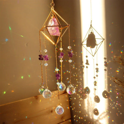 Crystal Prism Wind Chime Sun Catcher - Handmade Hanging Ornament for Garden Window Home Outdoor