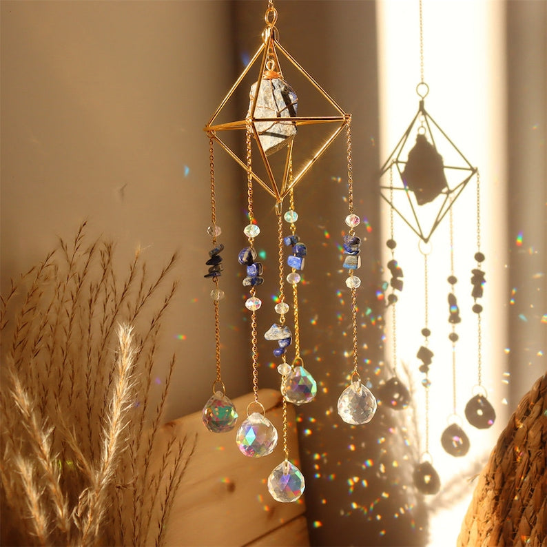 Crystal Prism Wind Chime Sun Catcher - Handmade Hanging Ornament for Garden Window Home Outdoor