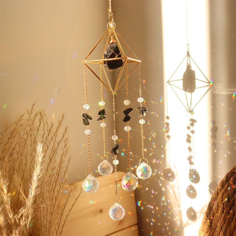 Crystal Prism Wind Chime Sun Catcher - Handmade Hanging Ornament for Garden Window Home Outdoor