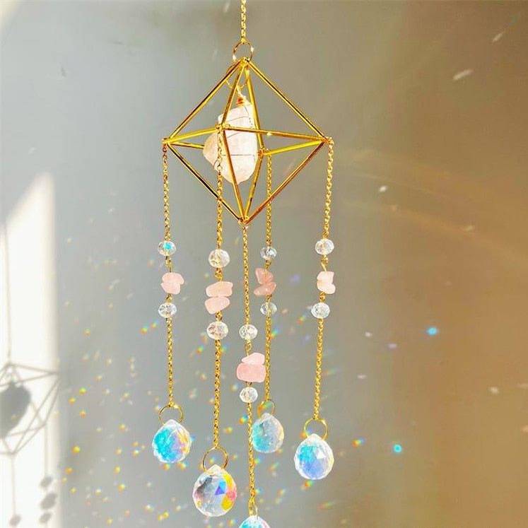 Crystal Prism Wind Chime Sun Catcher - Handmade Hanging Ornament for Garden Window Home Outdoor